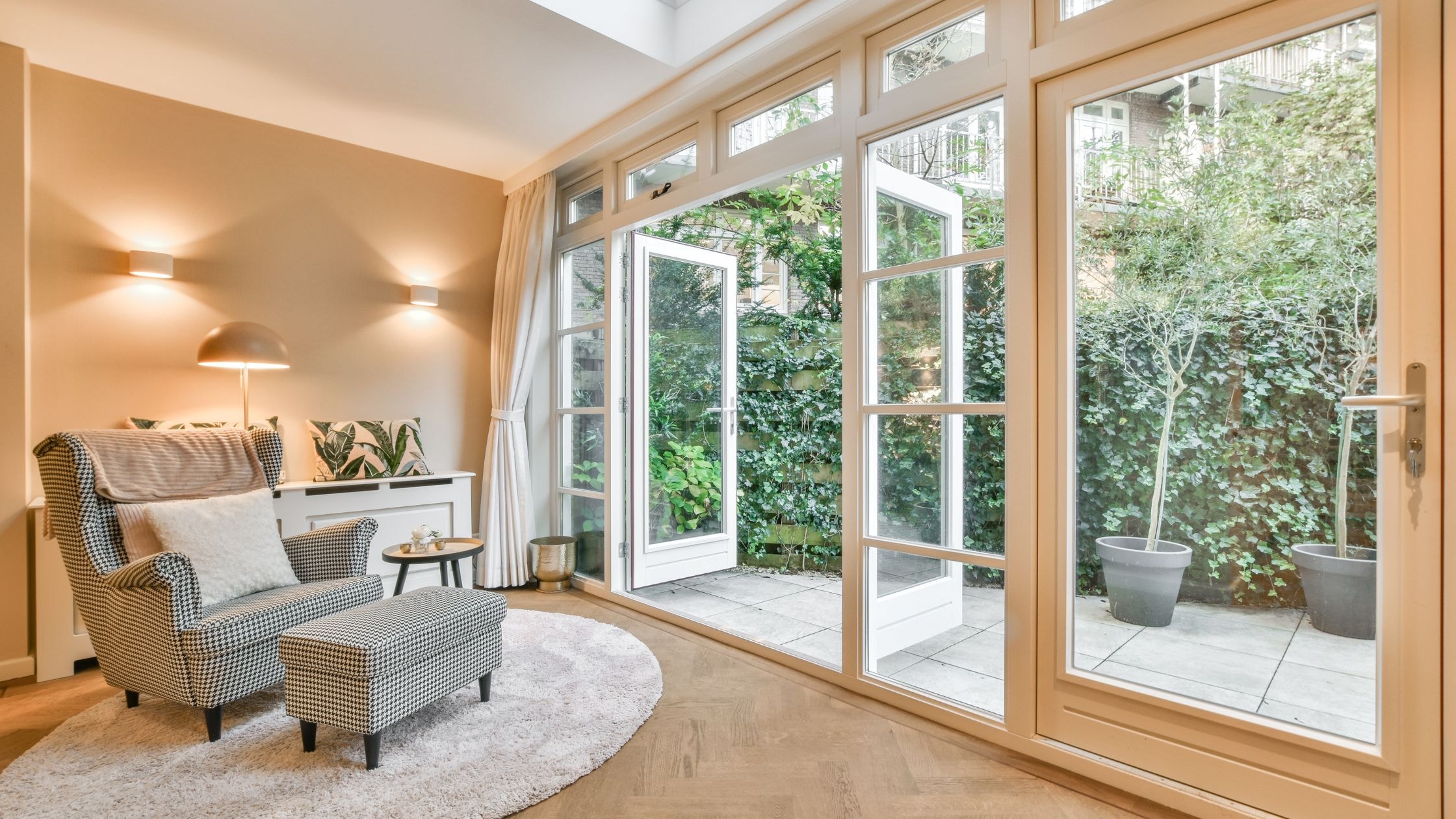 Cozy living room with garden view